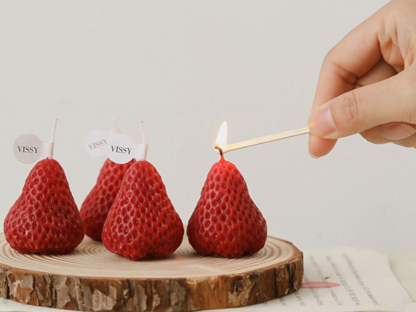 Handmade Strawberry Shaped Scented Candles, Pink Red Soy Wax Candles
