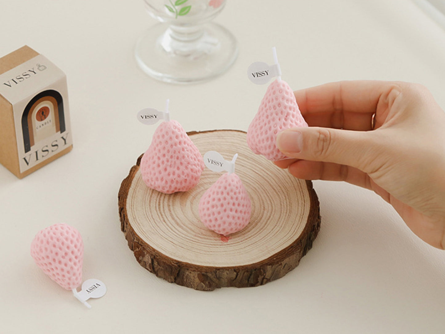 Handmade Strawberry Shaped Scented Candles, Pink Red Soy Wax Candles