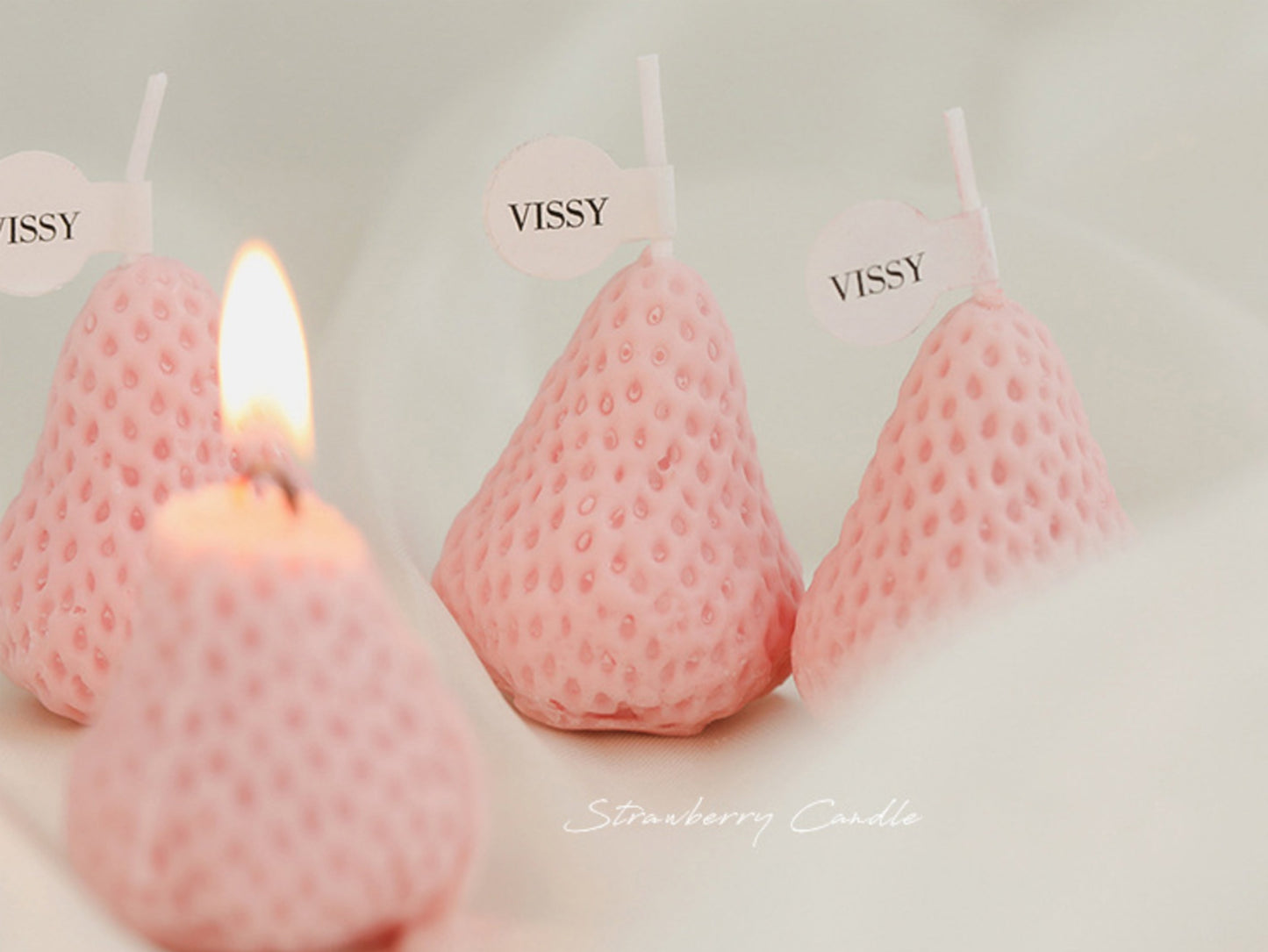 Handmade Strawberry Shaped Scented Candles, Pink Red Soy Wax Candles