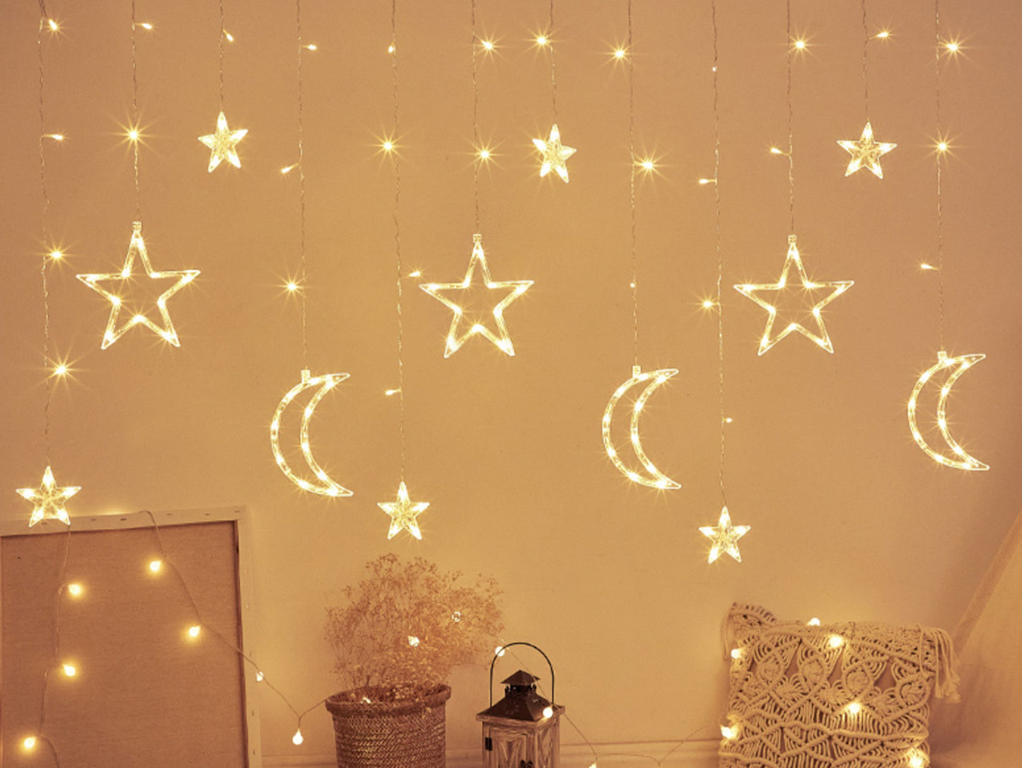 Moon and Star Fairy String Lights, Warm White Home Lights Decor, Bedroom Accessories