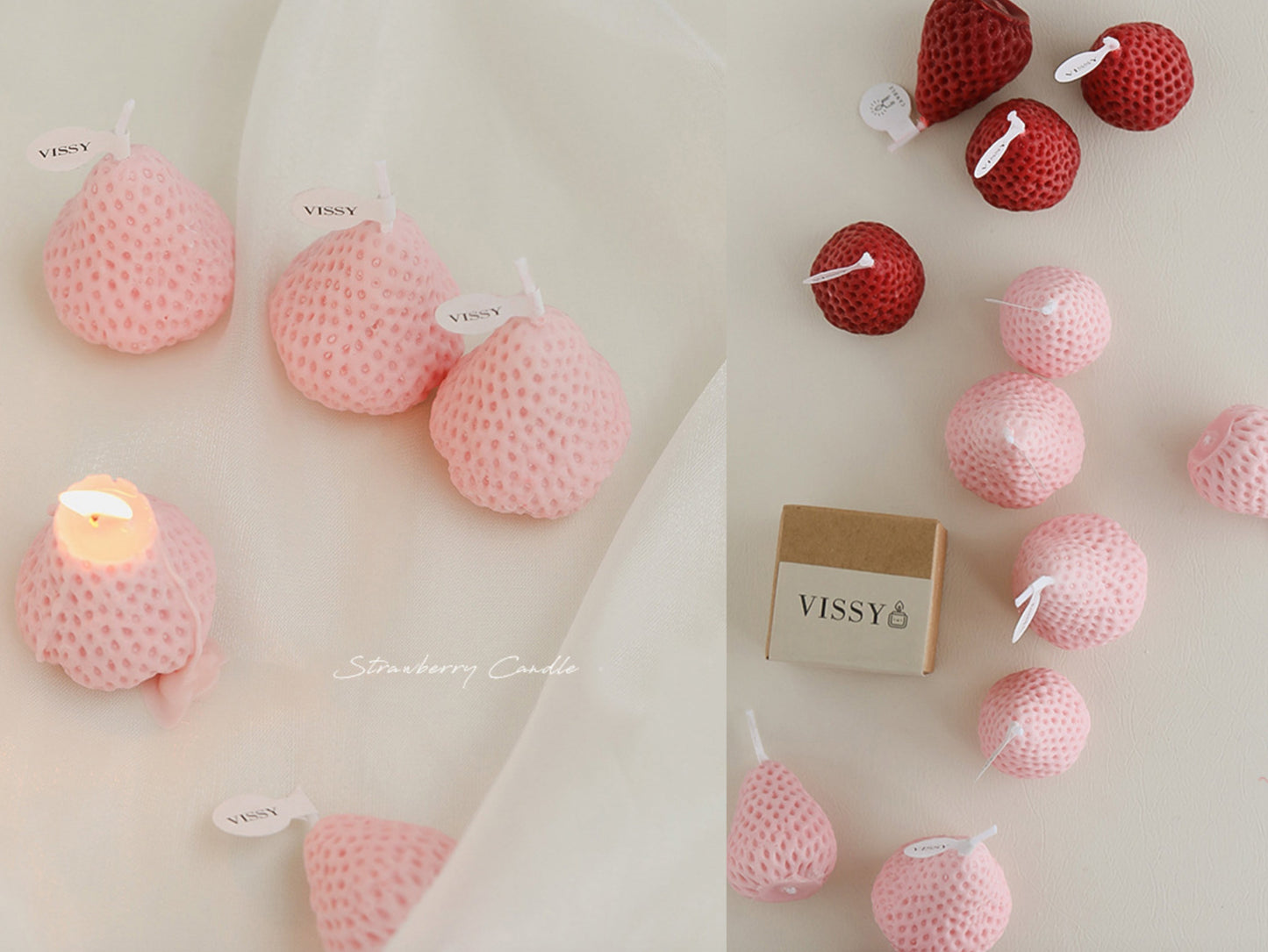 Handmade Strawberry Shaped Scented Candles, Pink Red Soy Wax Candles