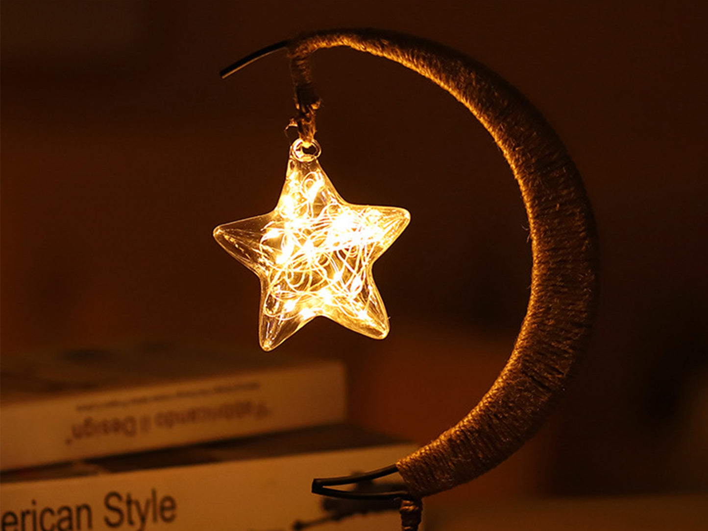 Moon Star Apple Fairy Lights, Moon Design Twine Table Lamp