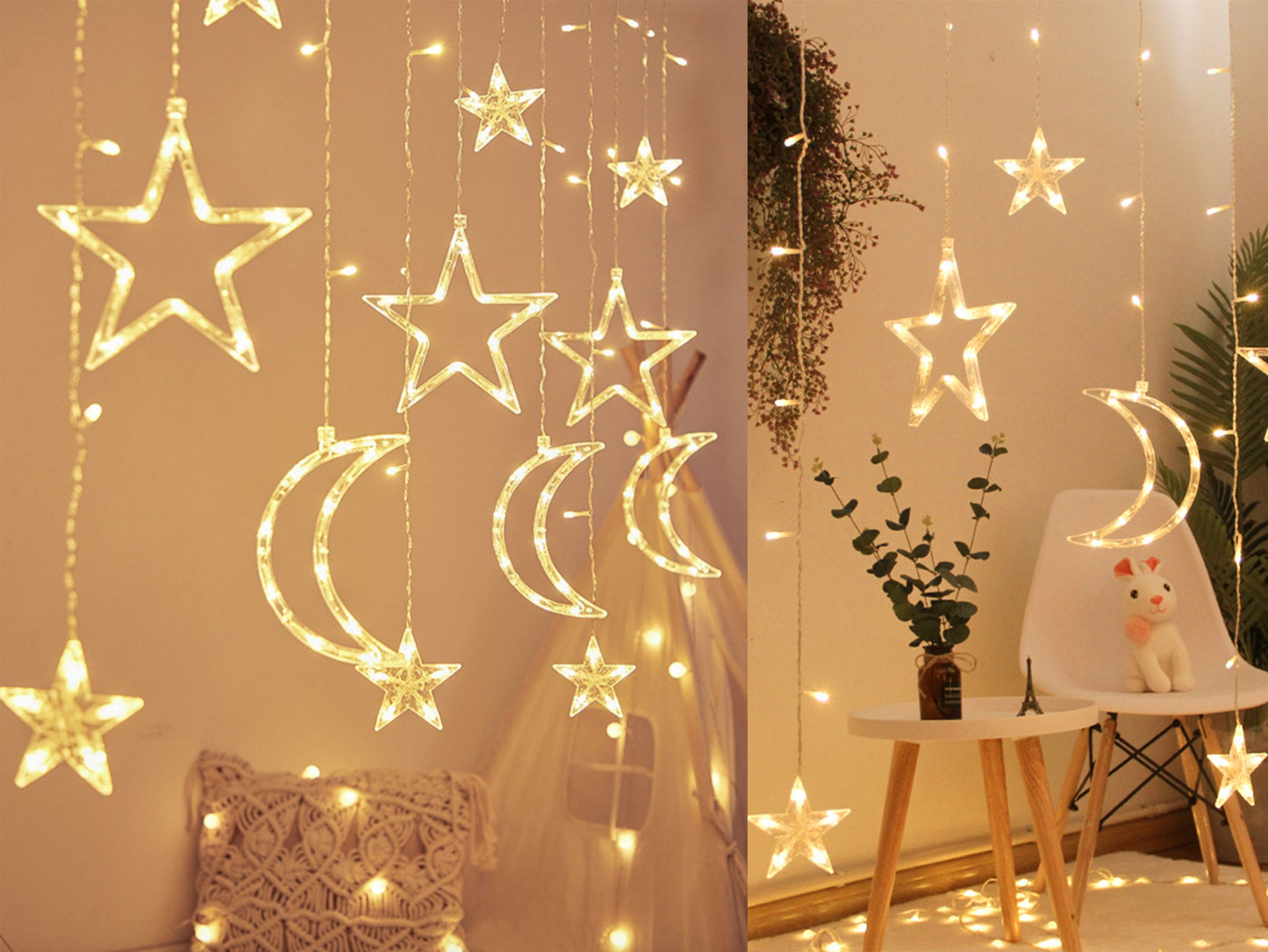 Moon and Star Fairy String Lights, Warm White Home Lights Decor, Bedroom Accessories