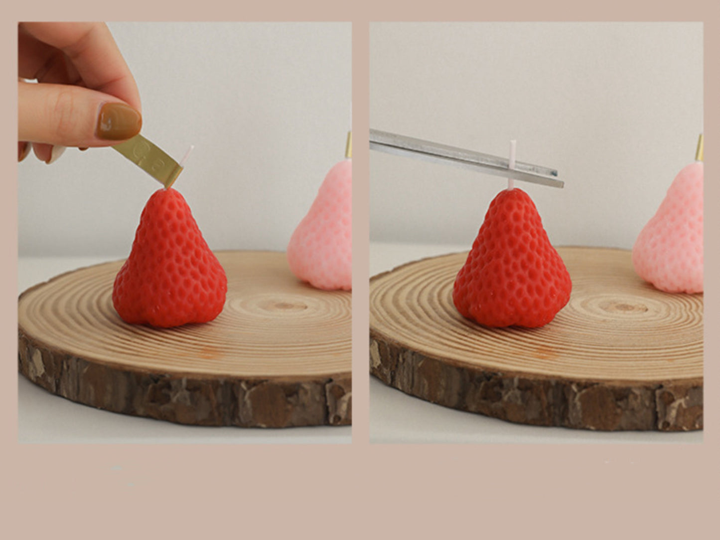9pcs Pink Red Strawberry Candles Set, Christmas Birthday Gift Box