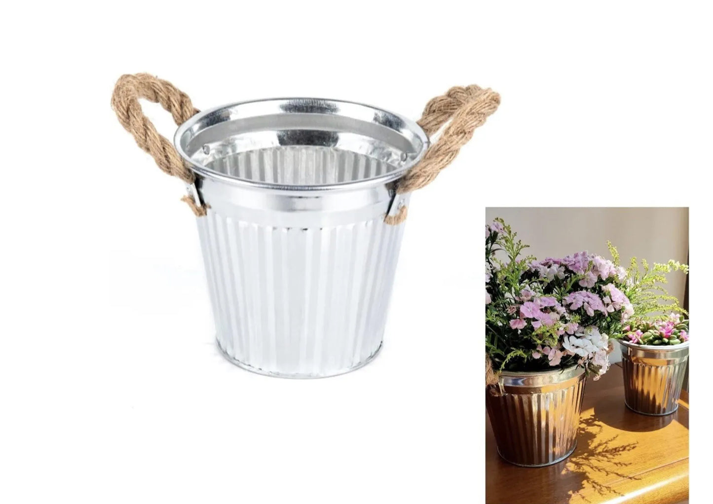 6pcs 16cm Garden Plant Pots Outdoor Galvanized Zinc Metal Planter, Plant Pots