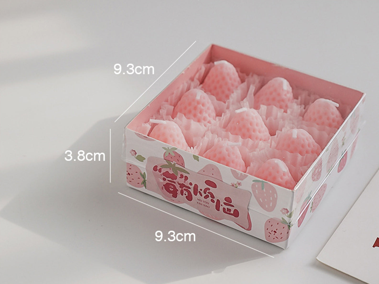 9pcs Pink Red Strawberry Candles Set, Christmas Birthday Gift Box