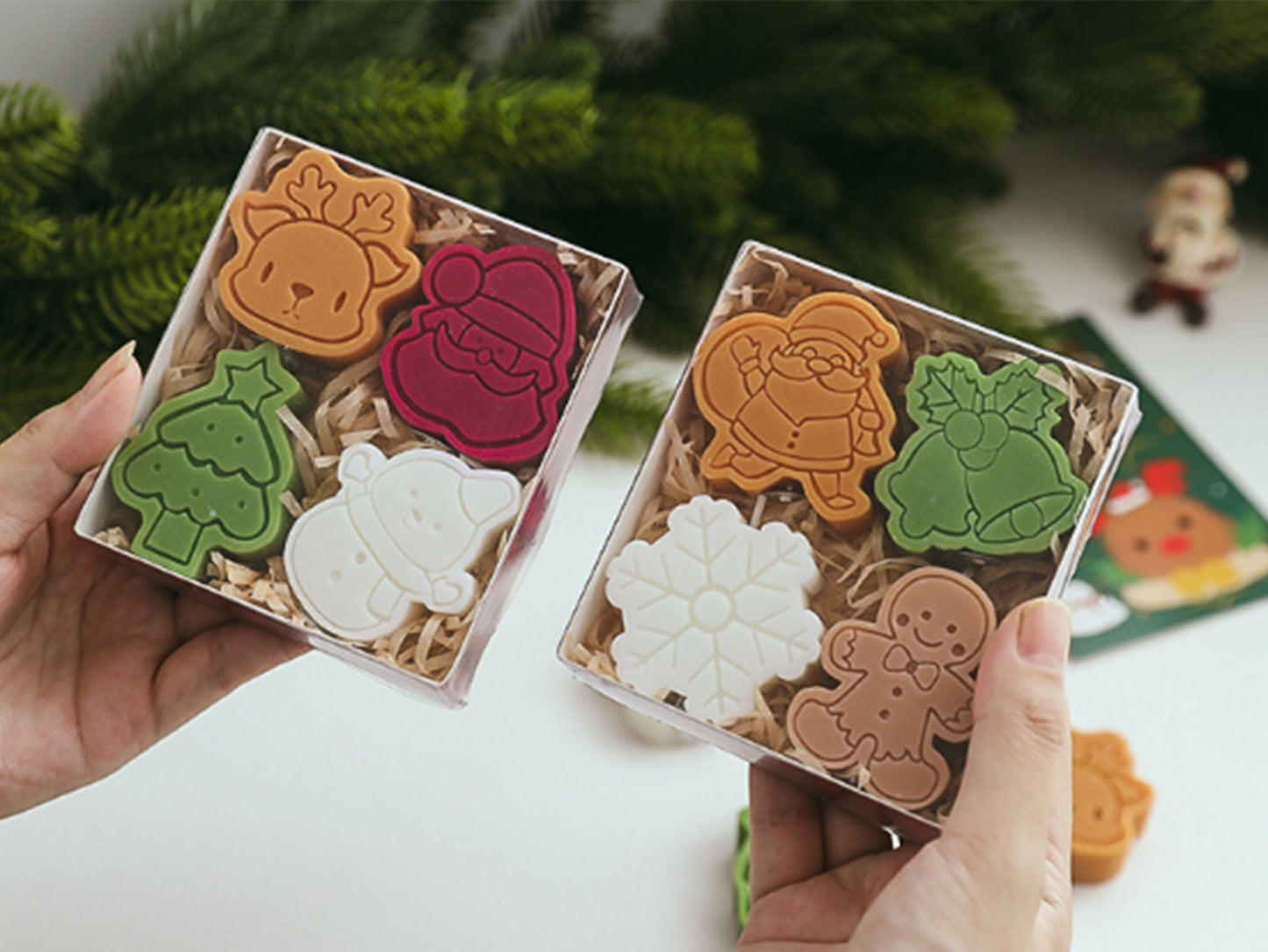 Christmas Snowflake Snowman Gingerbread Man Candles 4pcs Set, Christmas Candle Gift Box