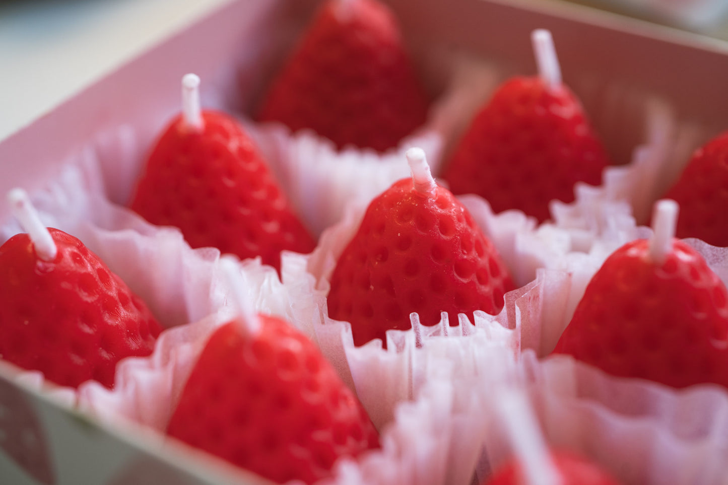 9pcs Pink Red Strawberry Candles Set, Christmas Birthday Gift Box
