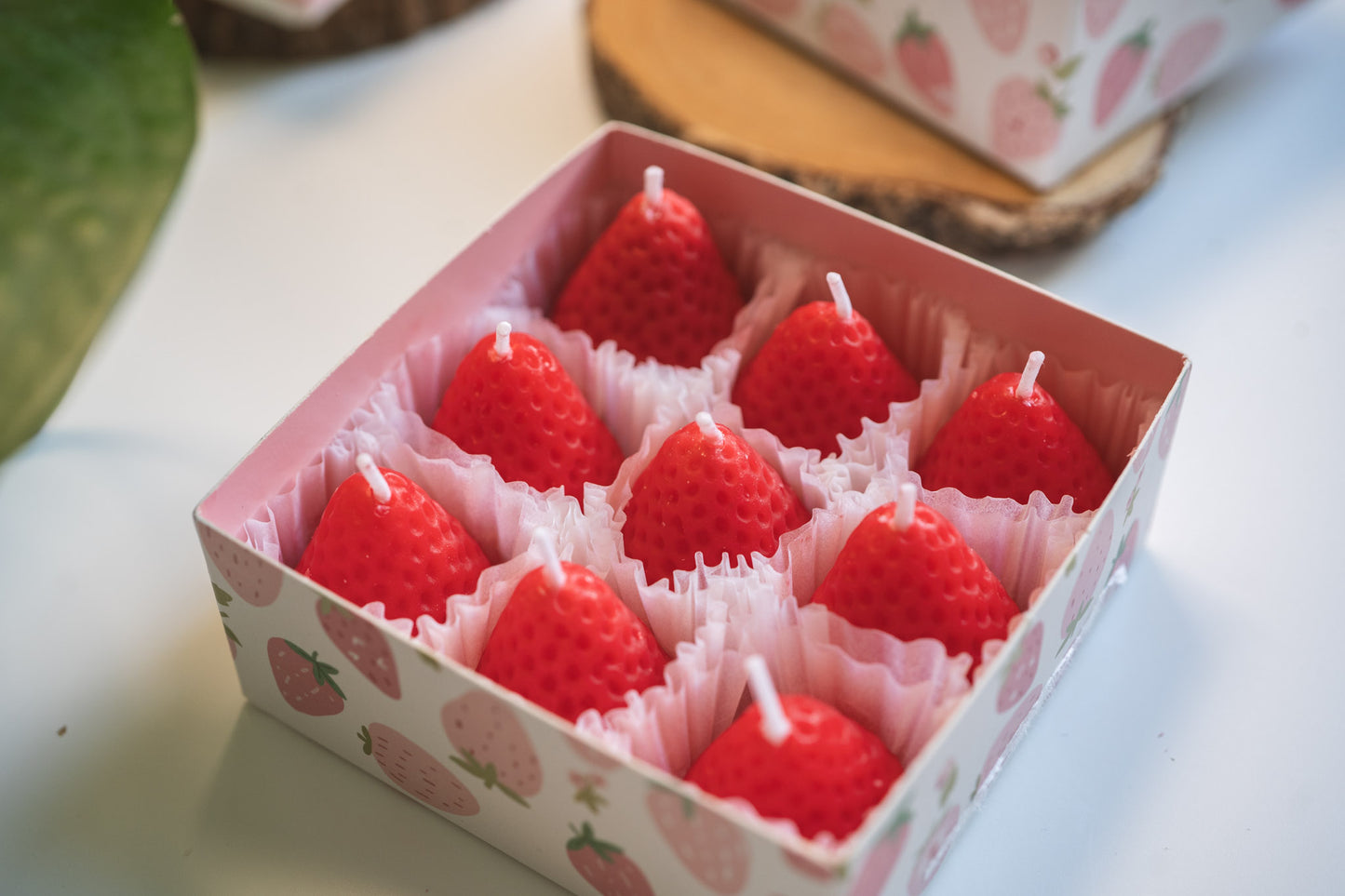 9pcs Pink Red Strawberry Candles Set, Christmas Birthday Gift Box