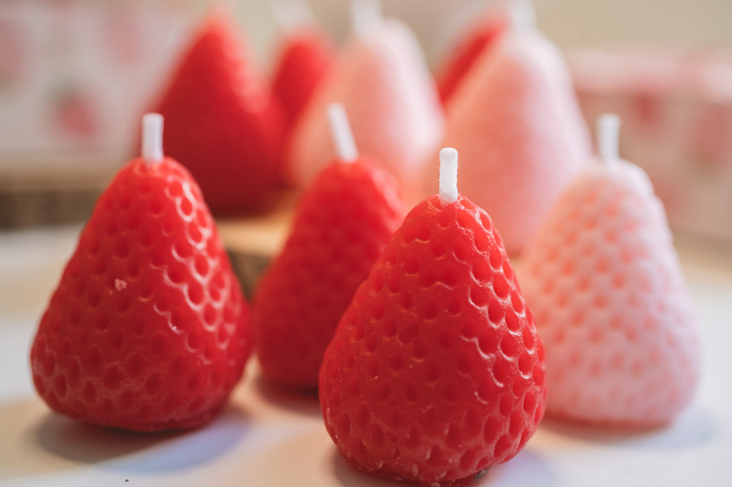 9pcs Pink Red Strawberry Candles Set, Christmas Birthday Gift Box