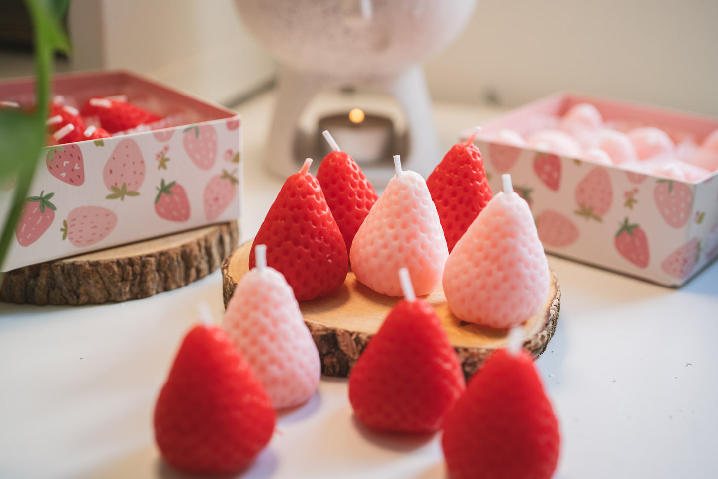 9pcs Pink Red Strawberry Candles Set, Christmas Birthday Gift Box