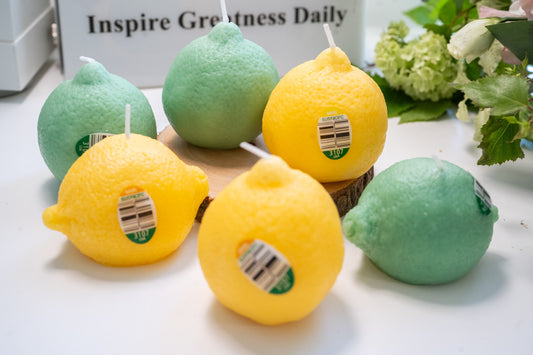 Handmade Lemon Shaped Scented Candles, Yellow Lemon Soy Wax Candles