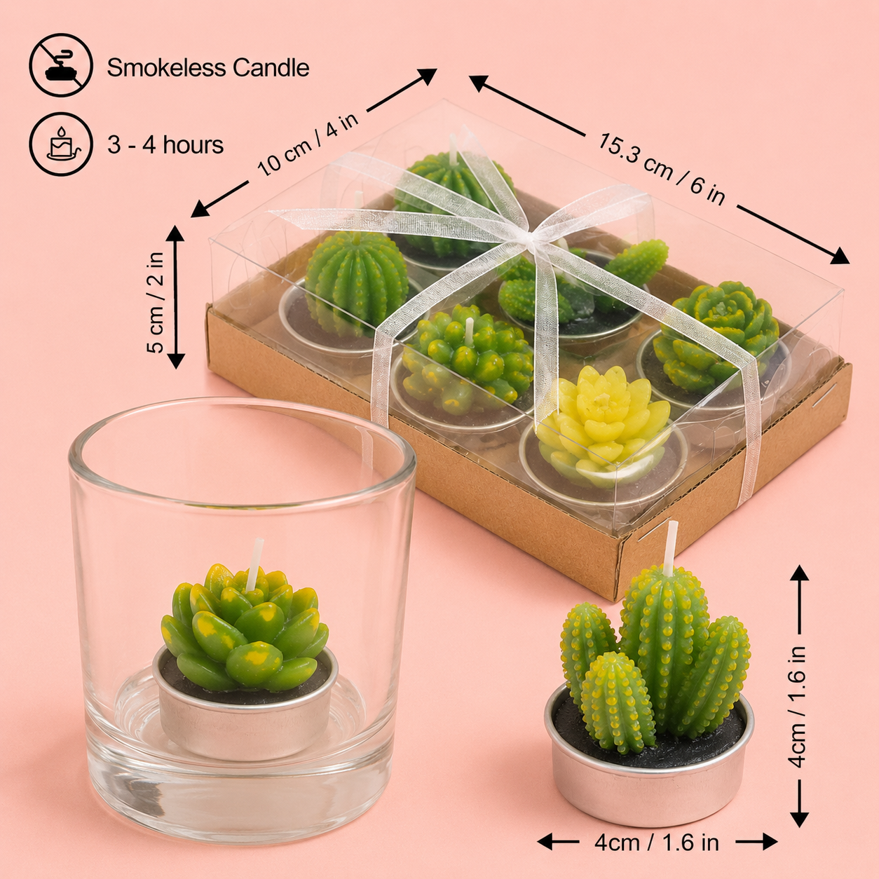 6PCS Mini Succulent & Cactus Candle Gift Set | Decorative Candles