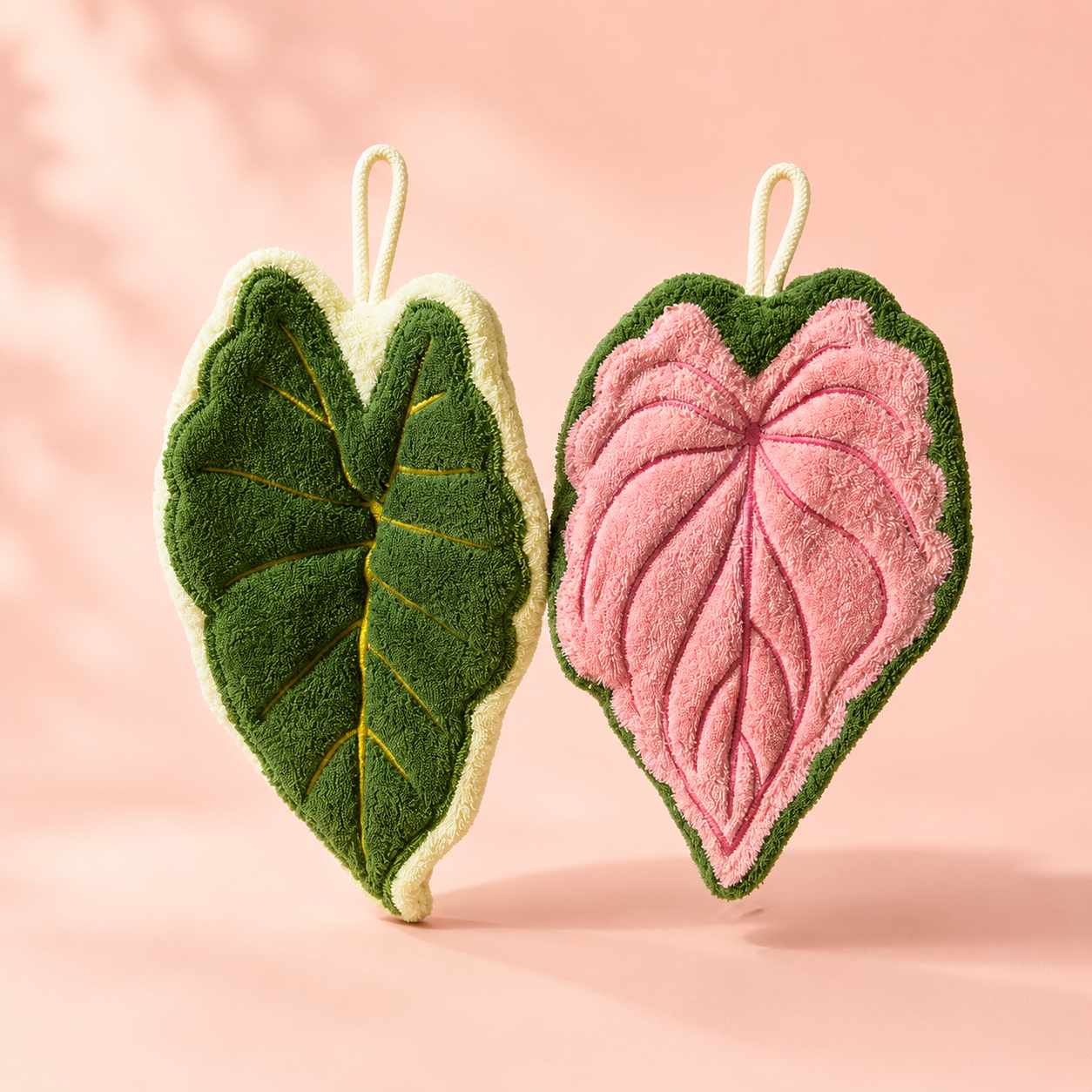 Leaf Shape Hand Towel Set 2pcs | Cute Kitchen & Bathroom Towels | Soft Absorbent Hanging Towels